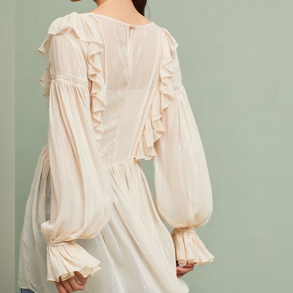 Anthropologie Maeve Wynn Metallic Striped Boho Peasant Flowy Tunic Top Size 0 - Picture 2 of 6